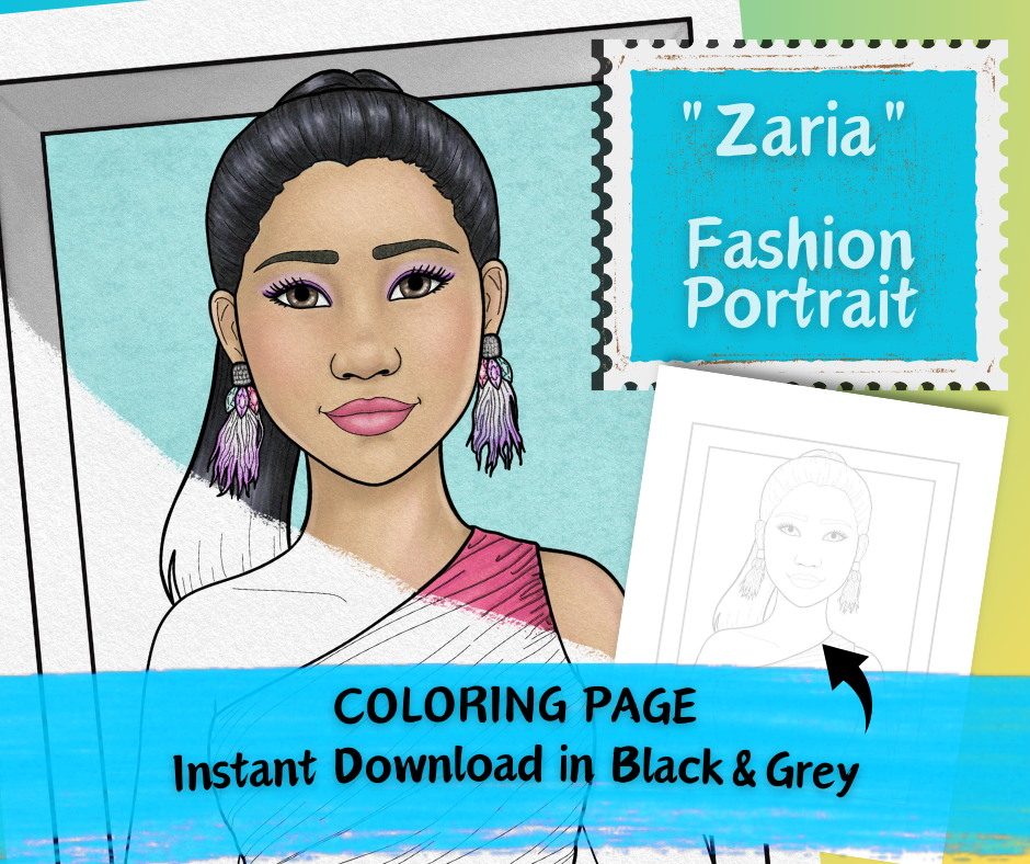 Zaria - Fashion Portrait - Printable Coloring Page