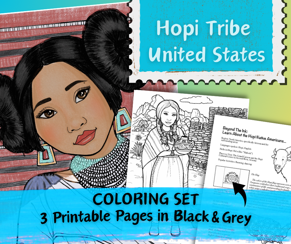 Hopi Native American Tribe Printable Coloring Set - 3 Coloring Pages