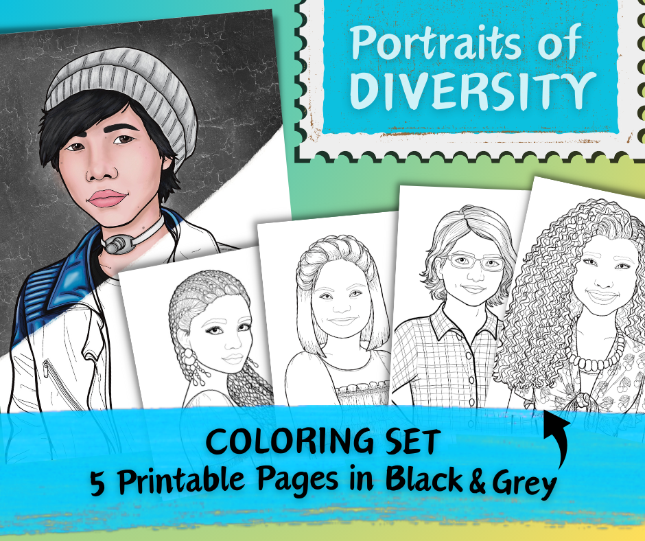 Portraits of Diversity - Printable Coloring Set - 5 Pages