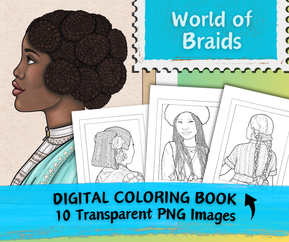 World of Braids - Digital Coloring Book - 10 Pages