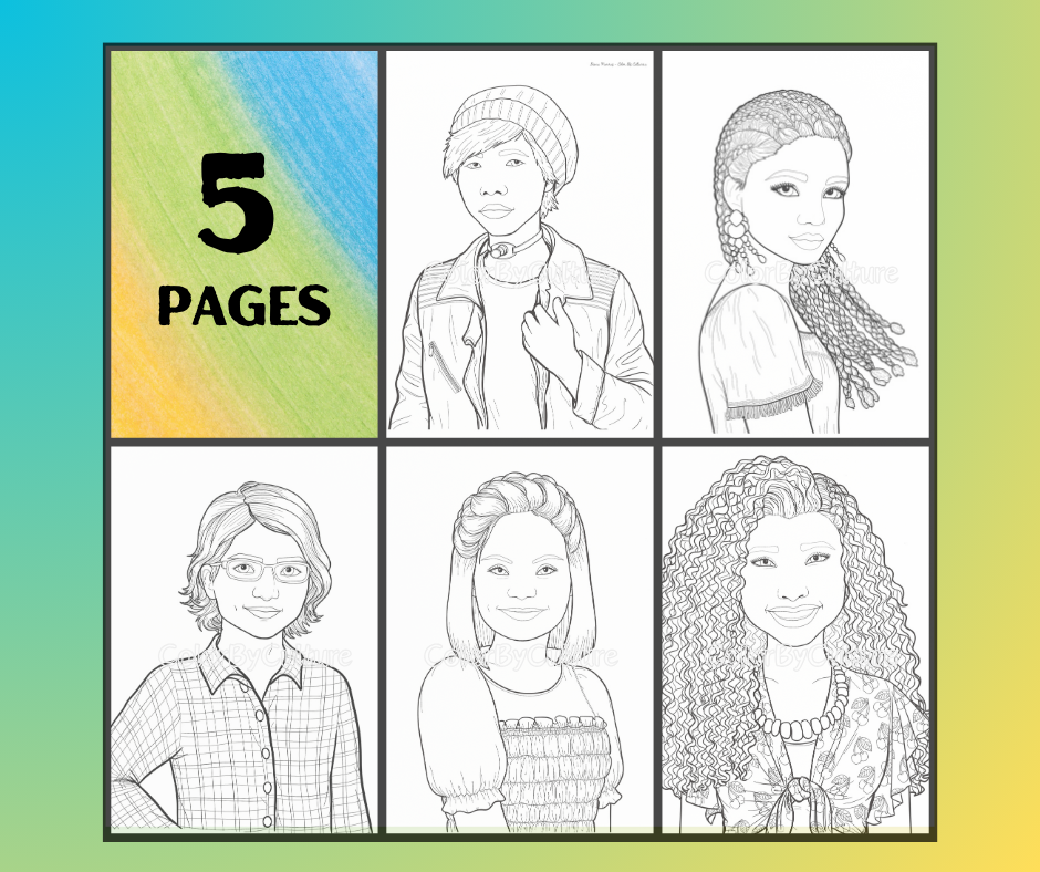 Portraits of Diversity - Printable Coloring Set - 5 Pages