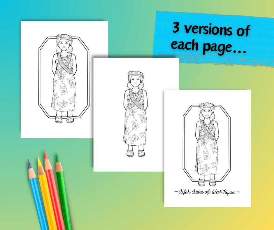 Fashions of Indonesia - Printable Coloring Set - 5 Pages